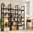 5 Tiers Large Bookshelf, 71 Inches Tall Triple Wide Geometric Bookcase, Industrial Book Shelves Etagere Book Case, Sturdy Metal Frame, Freestanding Display Shelving Unit, Rustic Brown-1440918932