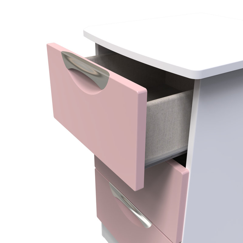 Fully Assembled Lebay 3 Drawer Bedside Table, Pink, White