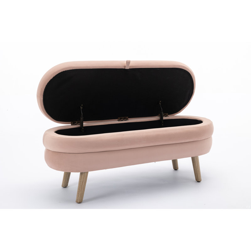Banc élégant, banc de rangement, banc de chambre avec pieds en bois pour l'espace de vie, Rose clair