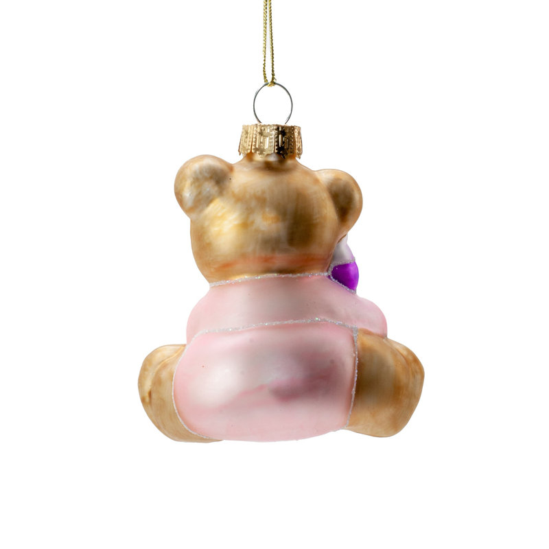 Ornement rose en forme d'ourson assis, Rose