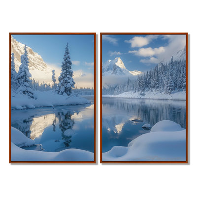 «Snow Serenity At The Winter Forest Mountain Lake», impressions sur toile bleues