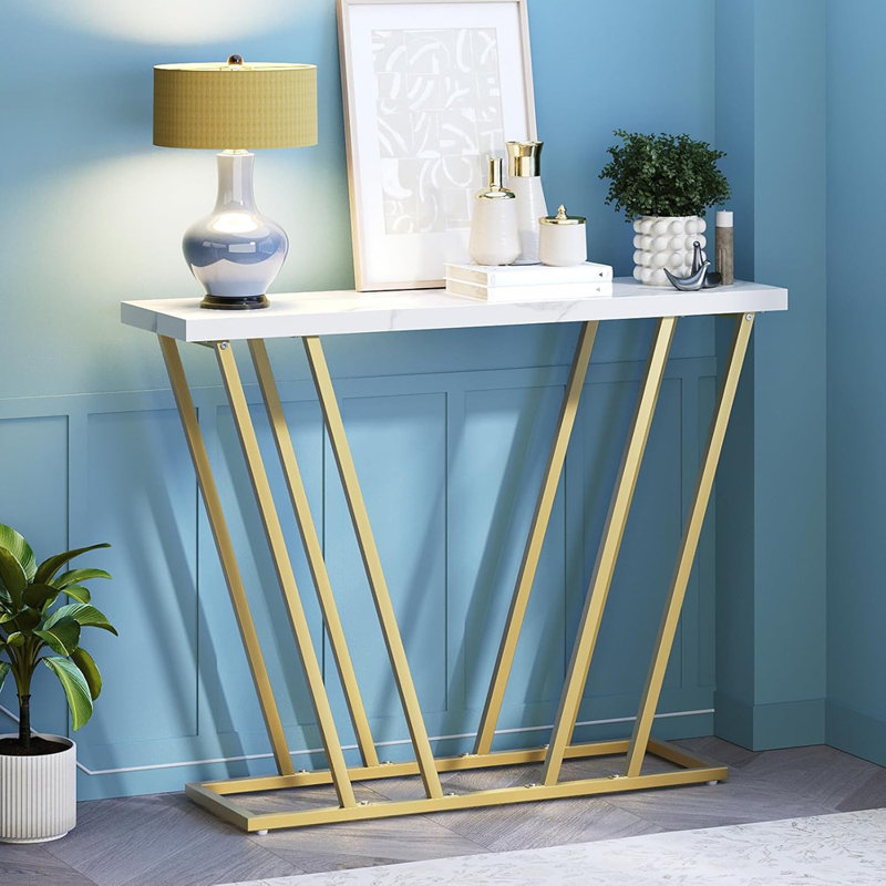 Console Table, Modern Entryway Table With Geometric Metal L...
