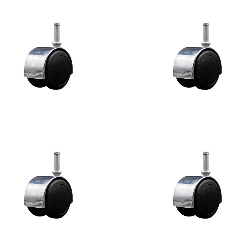 2 Inch Floor Safe Hooded Twin Wheel Caster Grip Ring Stem Set of 4, Chrome