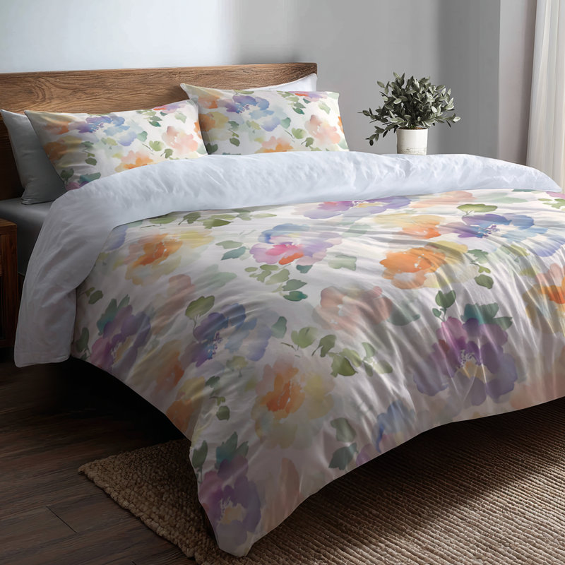 Ensemble de literie 3 pièces Floral - Ensemble de housse de couette et coussin décoratif Green Cloud Garden Flowers