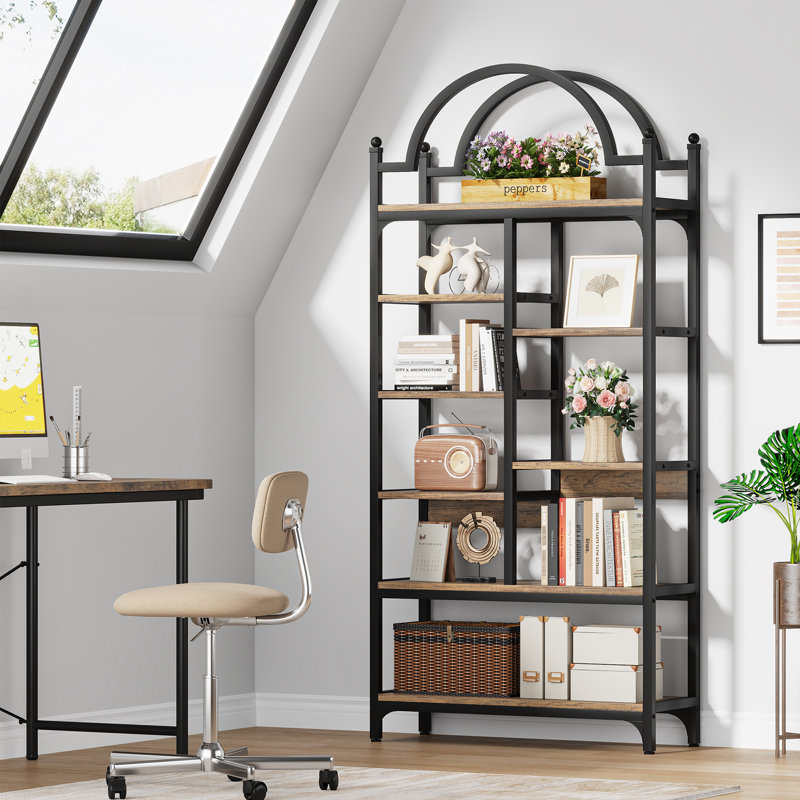 Suazo Etagere Bookcase, Arched Shelf, Brown