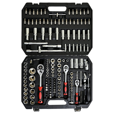 Socket And Ratchet Wrench Toolbox , 171pcs Black Carbon Steel Tools, For Diy Enthusiasts, With Lock, Ideal Various Repairs Toolbox, Tools Universal Repair, Accurate Mechanics