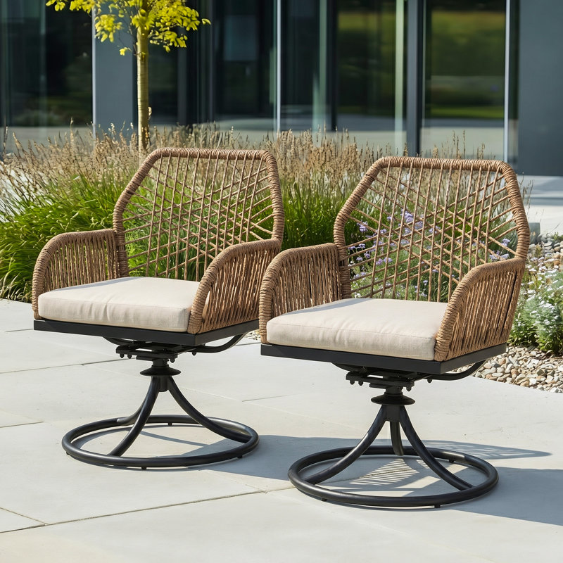 Chaise de patio pivotante avec coussins à fermeture à glissière, rotin torsadé