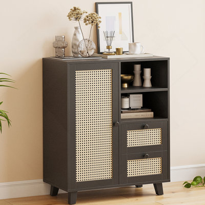 Rattan Buffet Cabinet With Adjustable Shelf, Sideboard With Drawers For Living Room, Kitchen, Entryway