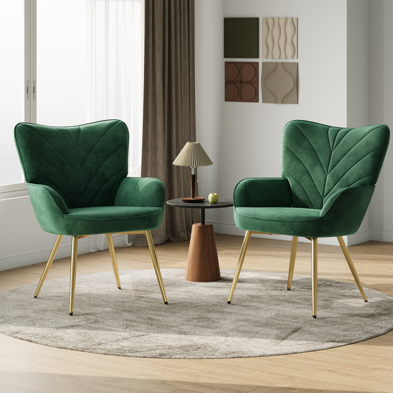 Plush Lambswool-Style Side Chair - Metal Leg Lounge Armchair, Green