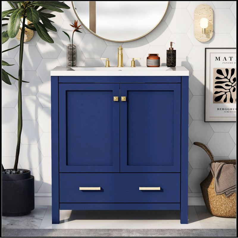 Meuble-lavabo simple 30 po avec plateau Schelte, Bleu