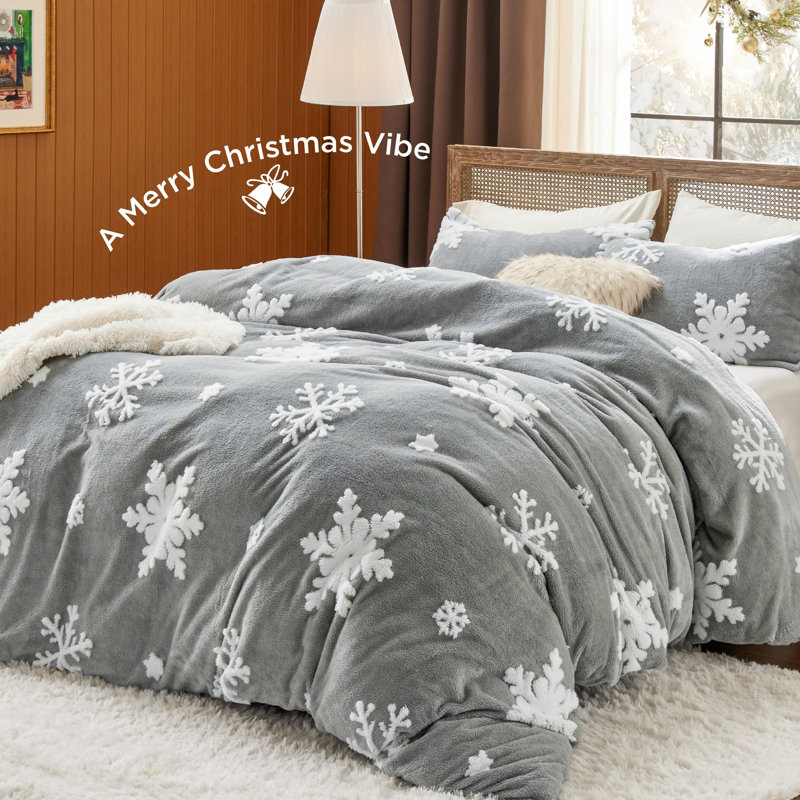 Bedsure Fluffy Duvet Cover Set, Grey Snowflake, King Duvet Cover