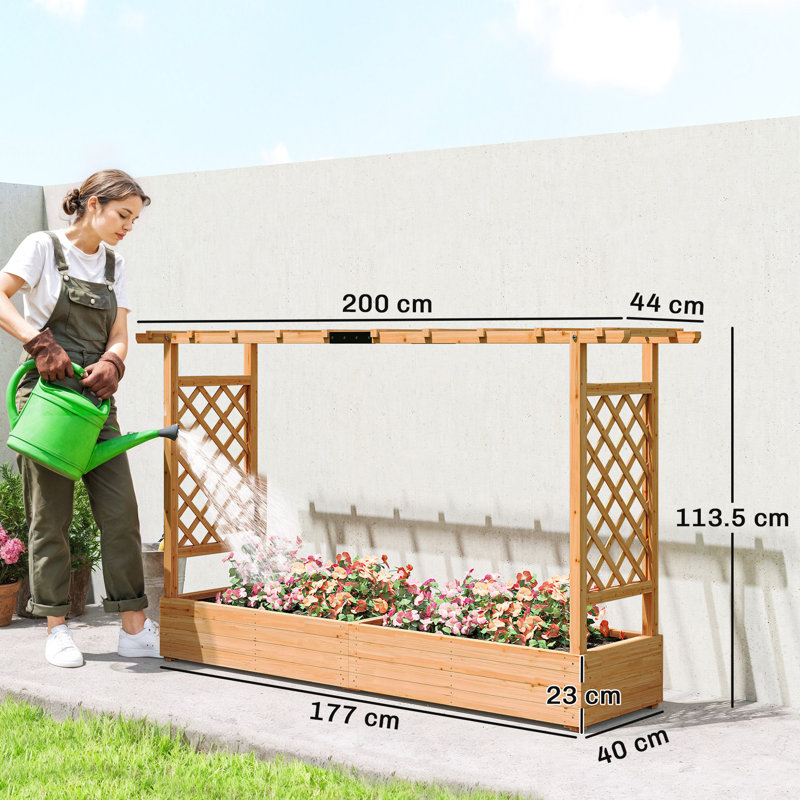 Wood Raised Garden Bed, 113.5cm H x 200cm W x 44cm D