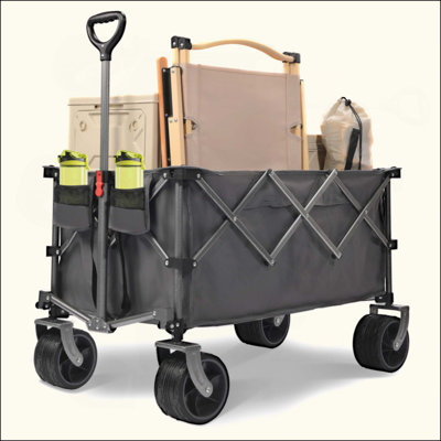 Portable 400L Collapsible Wagon Folding Wagon Cart Beach Wagon With Big Wheels 450LB Heavy Duty Foldable Wagon Large Capacity Wagon For Camping Sports Garden Baseball