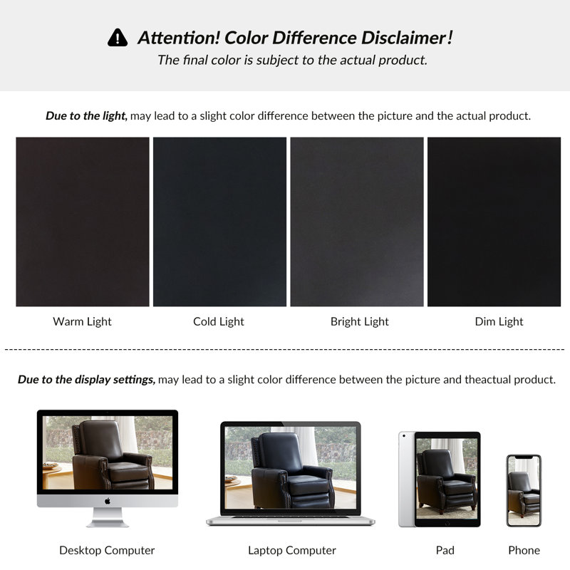 Fauteuil inclinable en cuir véritable l 32 po Andrena, Cuir véritable noir