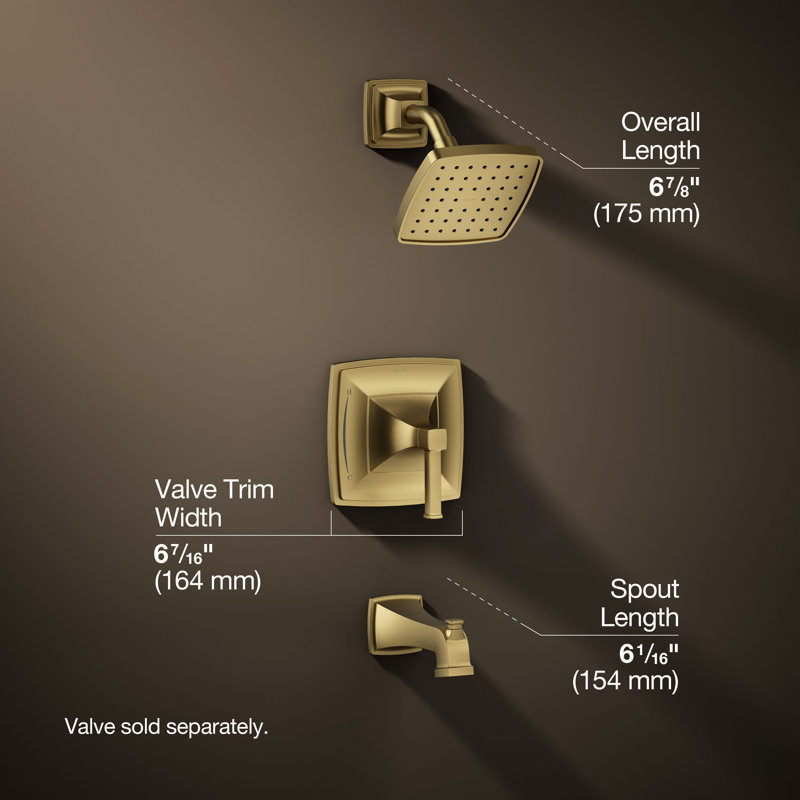 Riff Bath and Shower Faucet Trim, Vibrant Brushed Moderne Brass