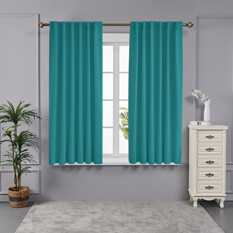 Taburao Back Tab Room Darkening Curtain Pair, 42" W x 45" L, Turquoise