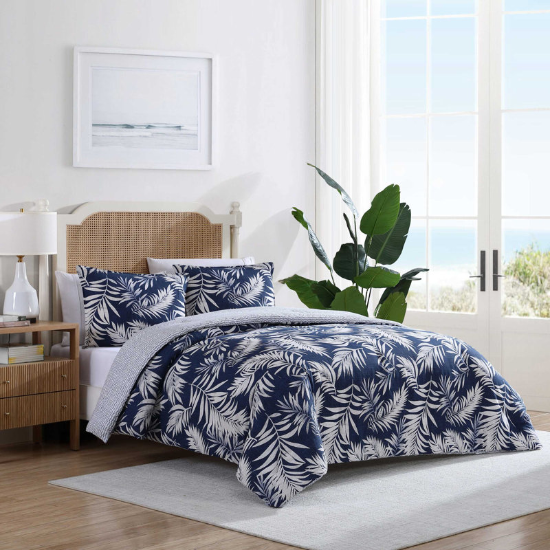 Full Blue Mirage Cotton Reversible Bedspread Set