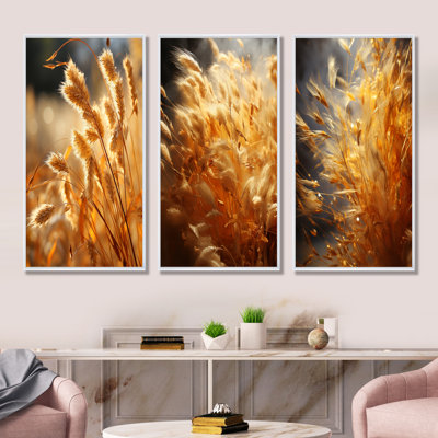 Golden Meadow Grass - Ensemble de 3 décorations murales Meadow