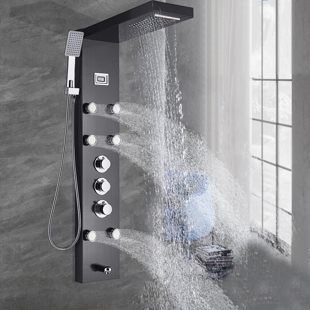 FORIOUS LED Rainfall Waterfall Shower Head Rain Massage System