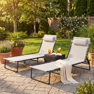 2 pièces de chaise de bronzage avec chaise longue d'extérieur réglable à 4 niveaux avec coussin pour plage, piscine
