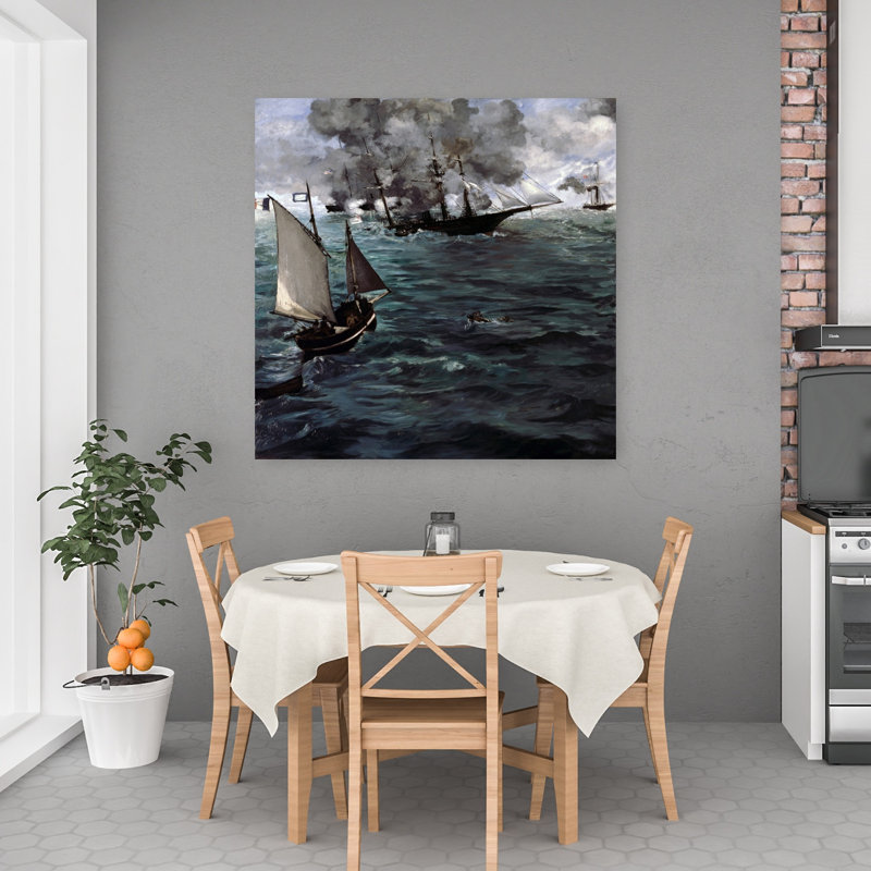 The Battle Of The Uss Kearsarge & Css Alabama Classic Contemporary Coastal Ocean Wall Art Print by Edouard Manet - 1 Piece Wrapped Canvas Wall Art