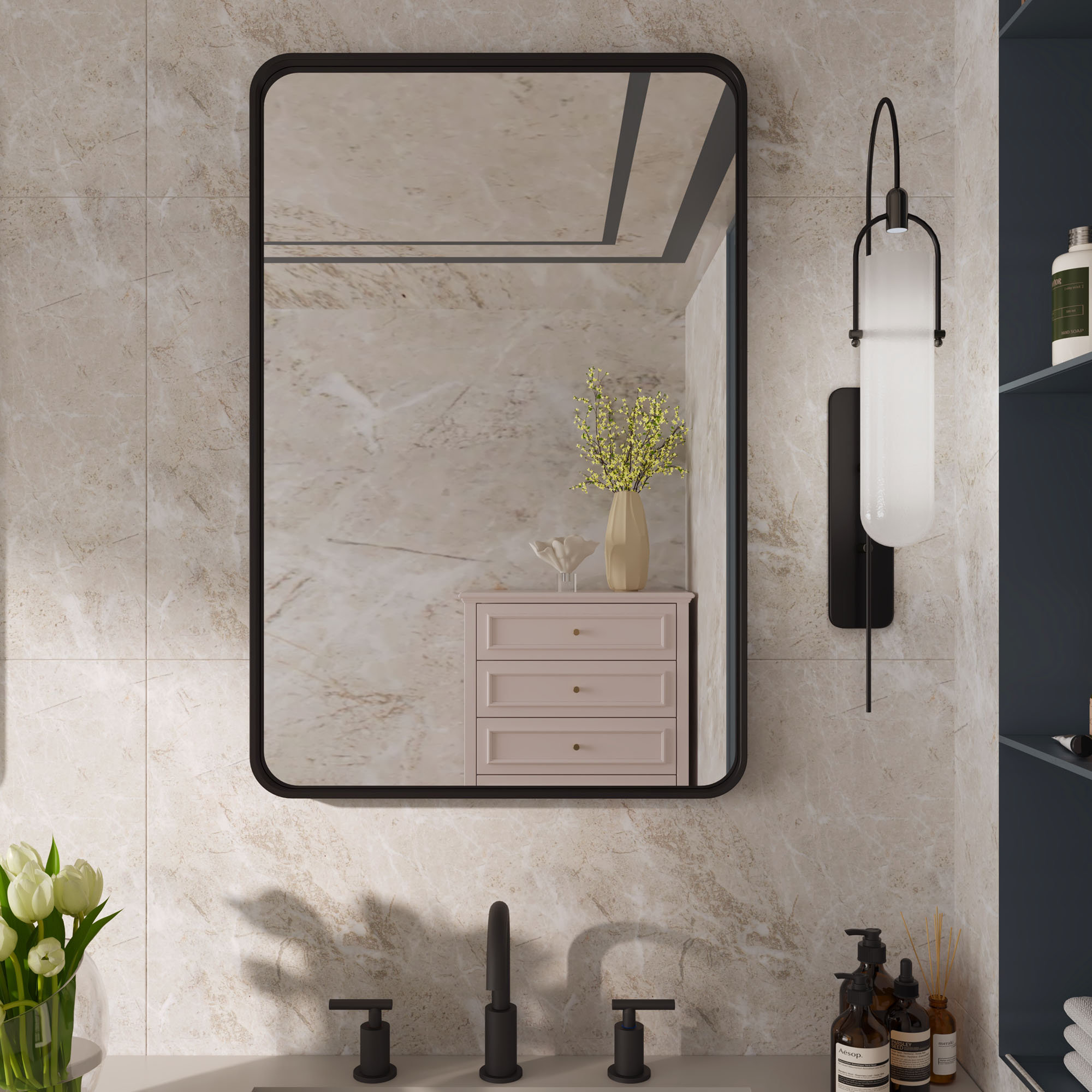 Rectangular Ceiling Mounted Mirror with Black Metal Frame, Vanity Mirror for Wall Clear and Practical, Decorative Simple Mirror for Entry Bedroom
