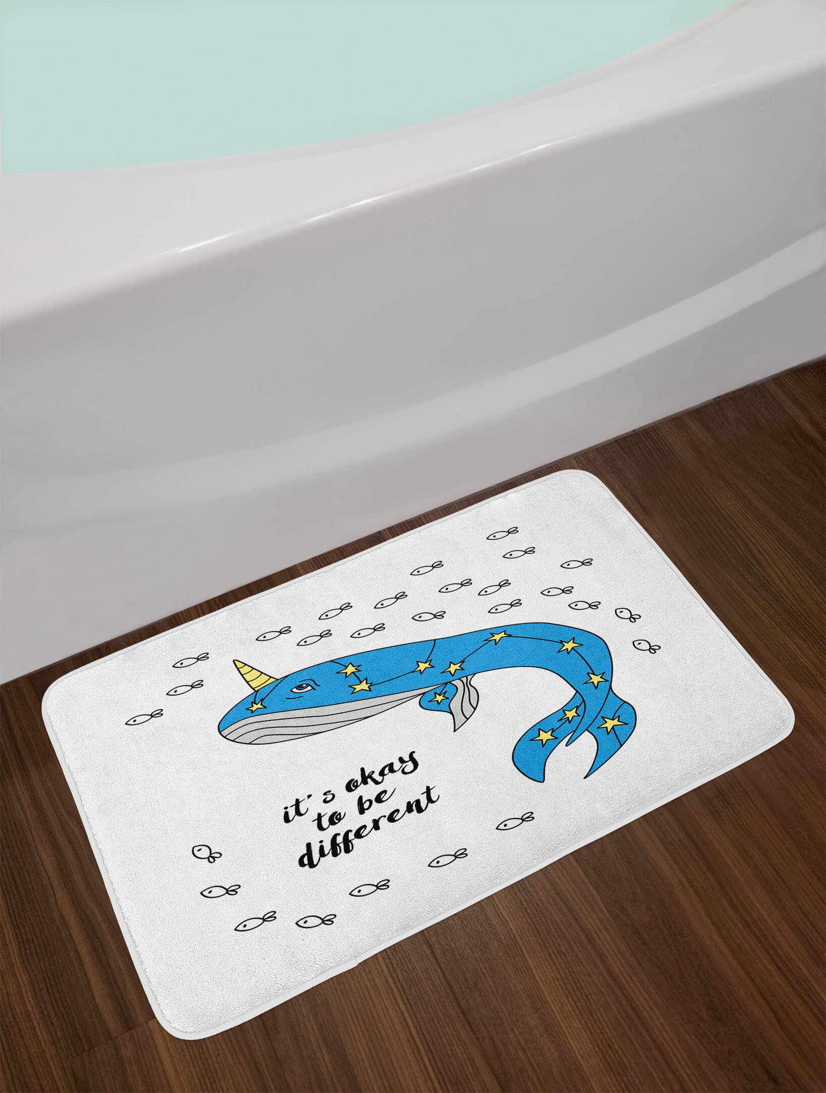 Ambesonne Narwhal Bath Mat by, Hand Drawn Whale Sketch with Horn and ...