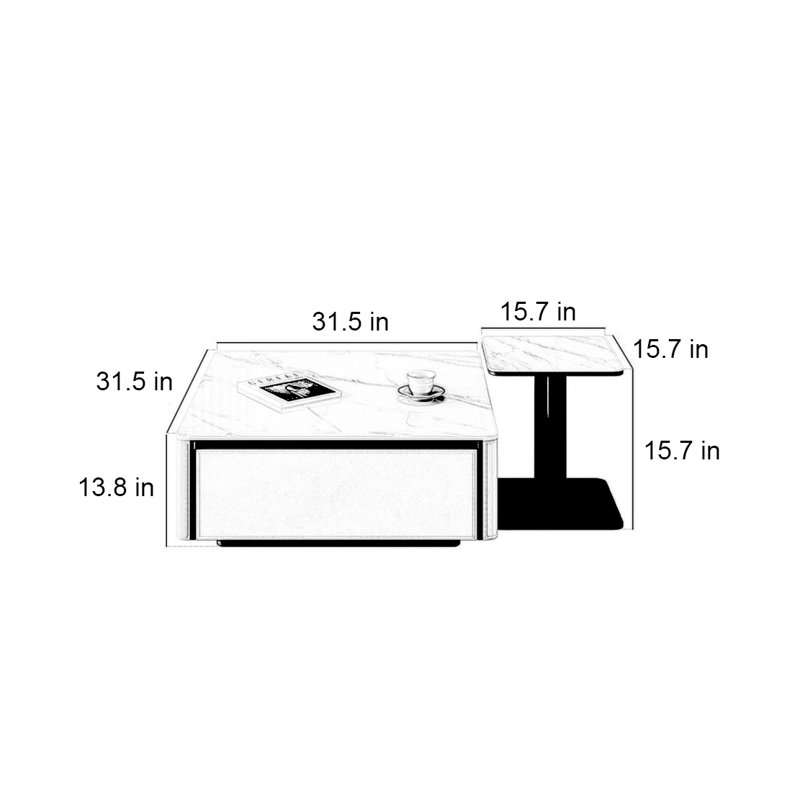 Table basse carrée SLATE, H 13,8 po x L 31,5 po x l 31,5 po