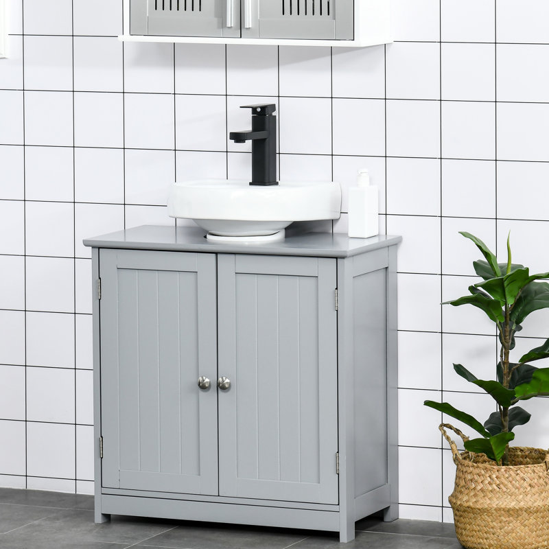 Base de meuble-lavabo gris sous le lavabo - base de meuble-lavabo compacte avec tablette réglable pour les fournitures d'hygiène et les besoins quotidiens de rangement