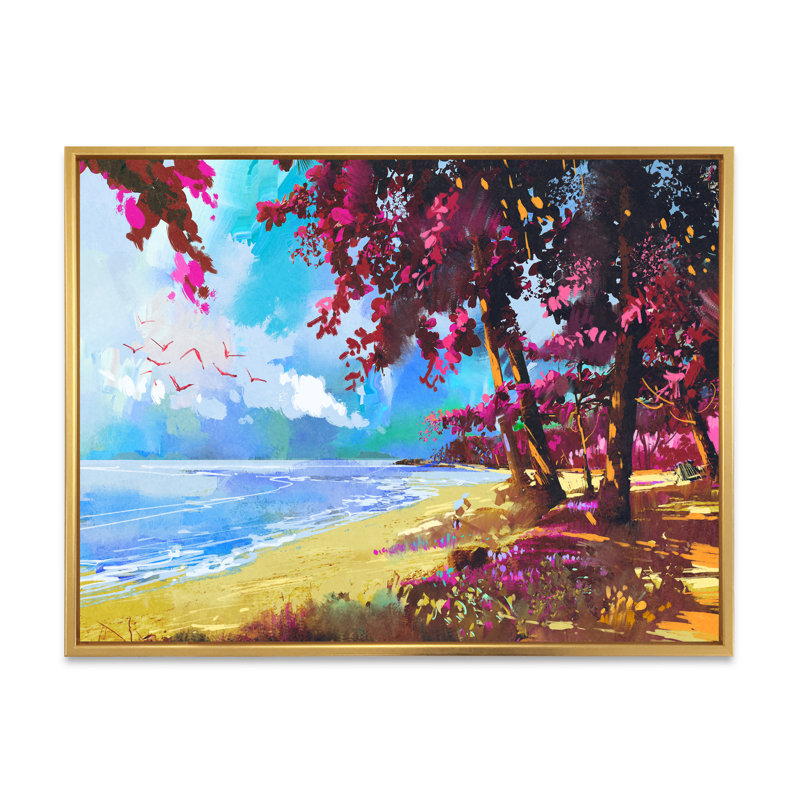 «Pink Trees On The Beachsummer», reproduction d'art nautique et côtier sur toile, H 8 po x l 12 po x P 1 po