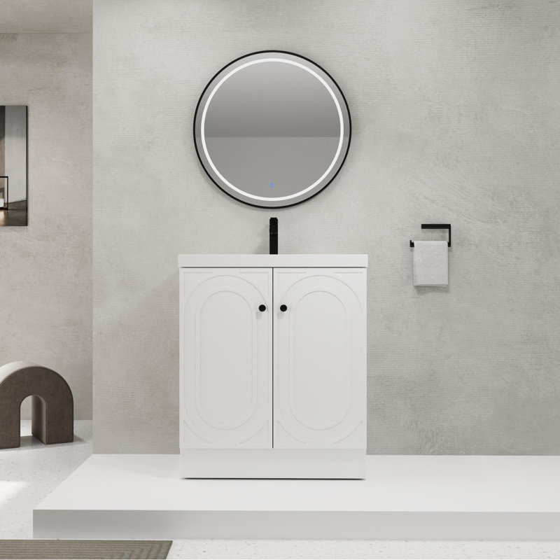 Meuble-lavabo autoportant avec poignée en métal 30 po Modern, Blanc