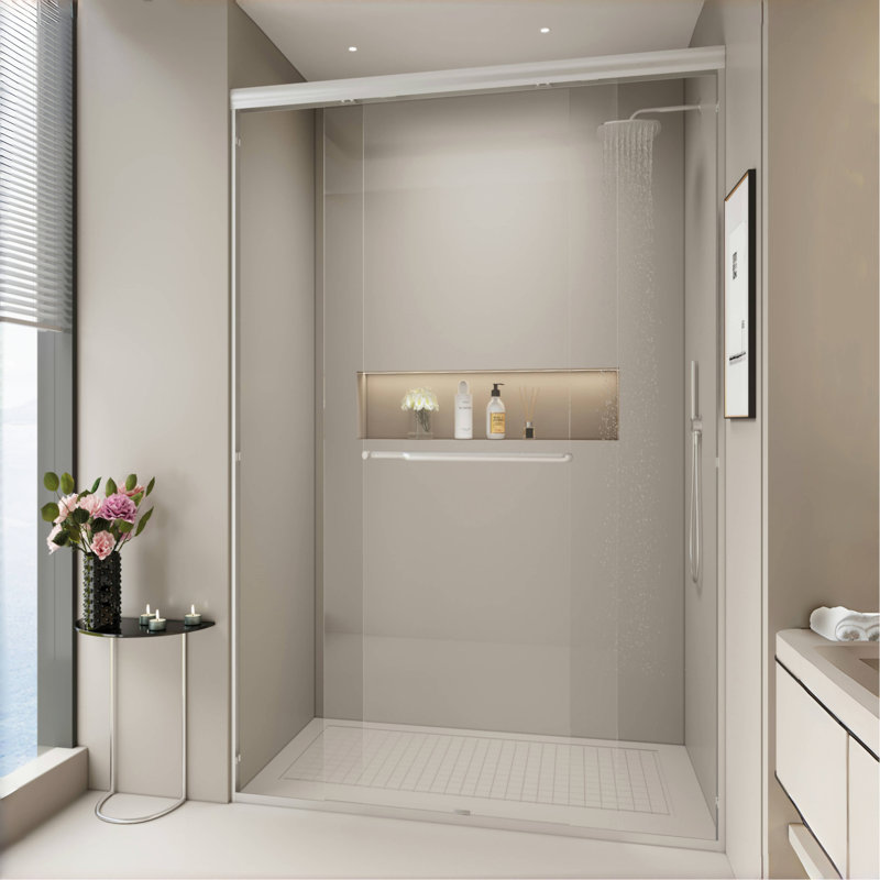 44-48 In. W X 72 In. H Double Sliding Shower Door, Semi-Frameless Bypass Bathroom Sliding Door With 1/4" (6Mm) Tempered Glass For Walk-In Shower