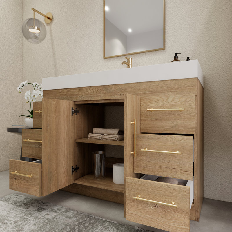 48'' Single Bathroom Vanity with Acrylic Top, Oak