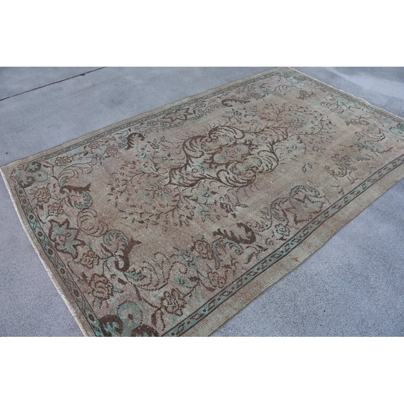 Tapis rétro en laine, tapis floral brun 2,1 x 3,4 pi