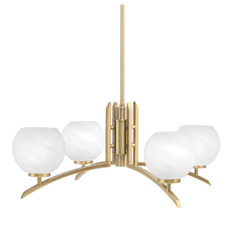 Lustre lumineux en verre marbré blanc 5,75 po, H 58,25 po x l 26,25 po x P 26,25 po, Laiton New Age, 4