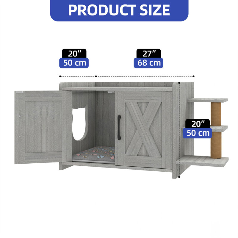 Cat Box Enclosure with Scratching Posts, Grey