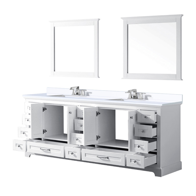 Meuble-lavabo double l 84 po x P 22 po, comptoir en quartz blanc, ensemble de robinets et miroirs de 34 po, Blanc