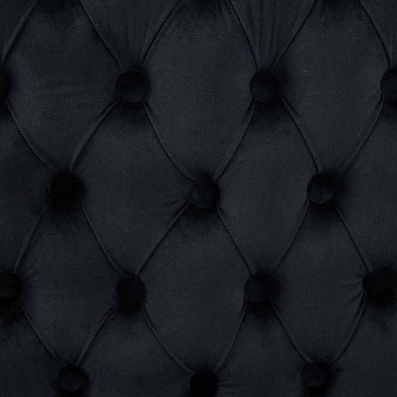 Banc de salle à manger en velours de style moderne du milieu du siècle, avec dossier à oreilles et détails capitonnés, Noir