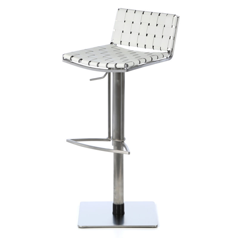 Barber Swivel Upholstered Adjustable Height Counter Stool with Metal Frame, White