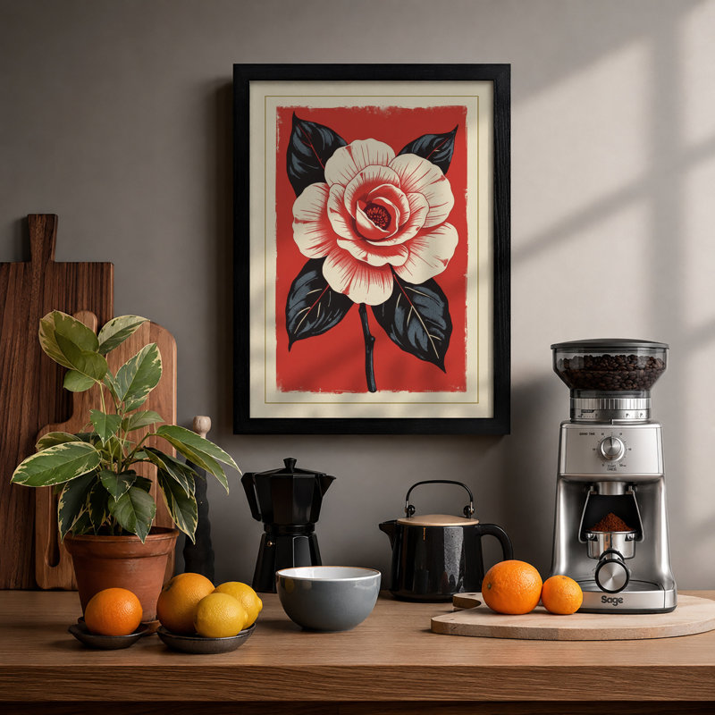 Pink Rose in Bloom Botanical - Framed Print, A1 - 84.1 x 59.4 cm, Black