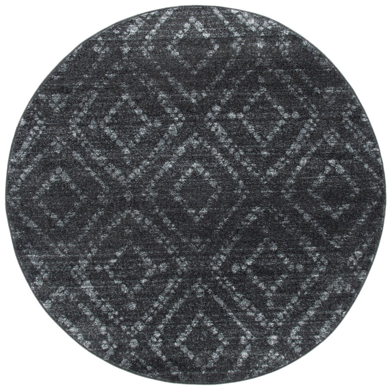 Sabio Geometric Dark Gray/Gray Area Rug, Round 6'