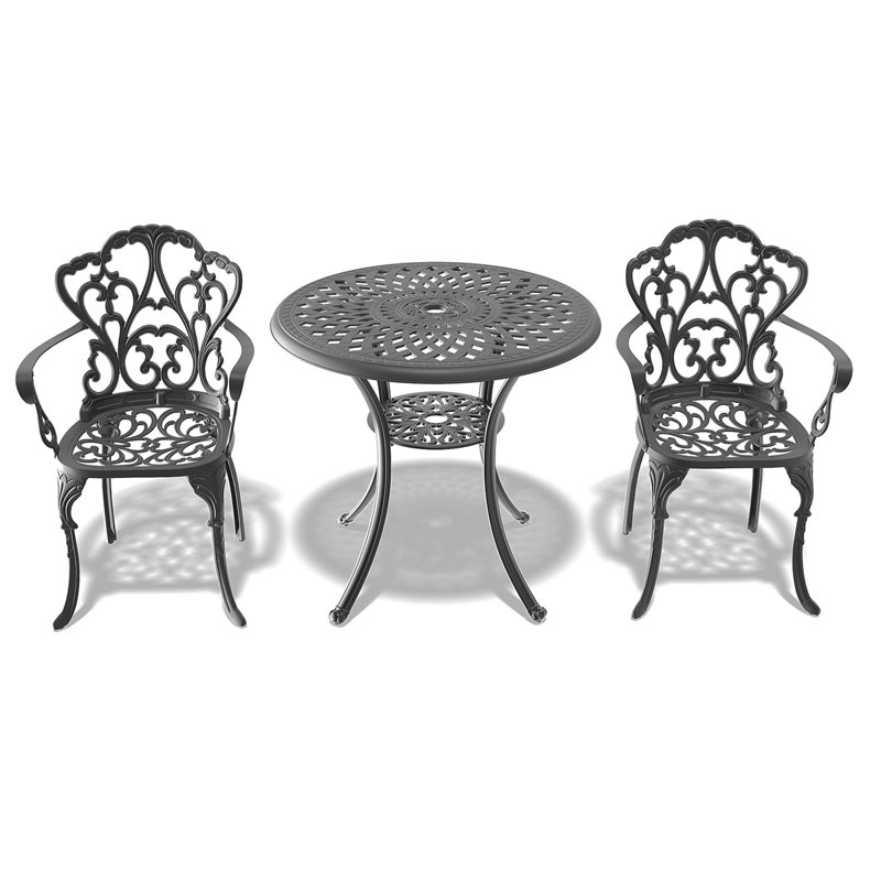 3-Piece Set Of Cast Aluminum Patio Furniture With Beige Cushions
