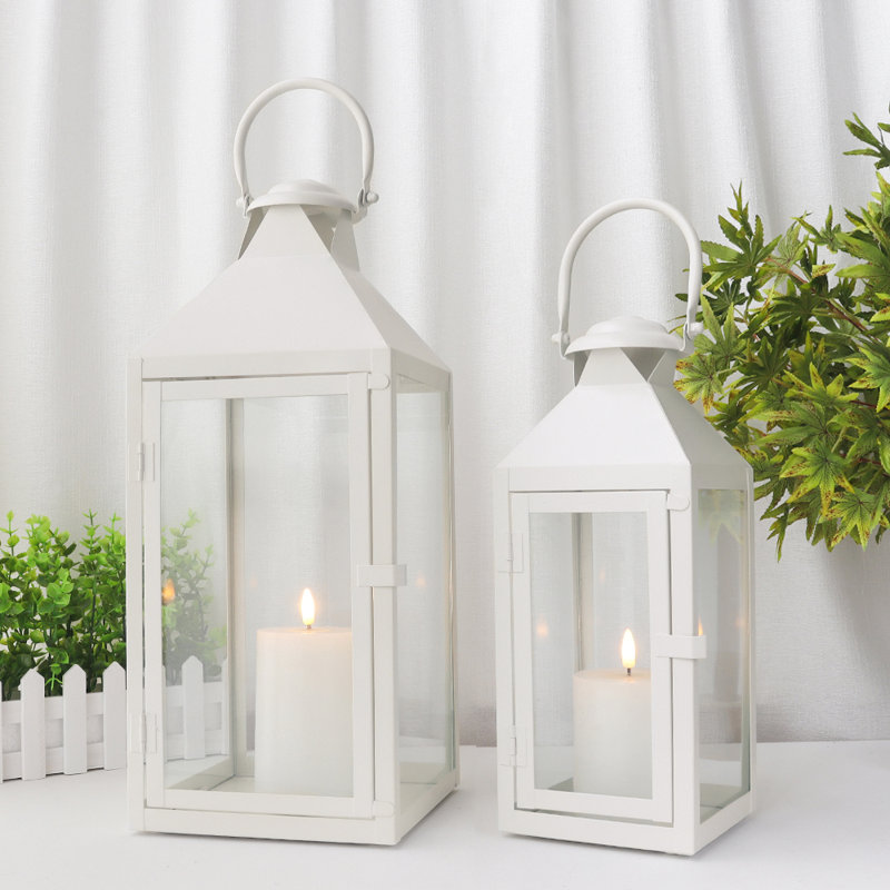 Ensemble de 2 lanternes décoratives brossées 17,5 po et 13,5 po, Blanc