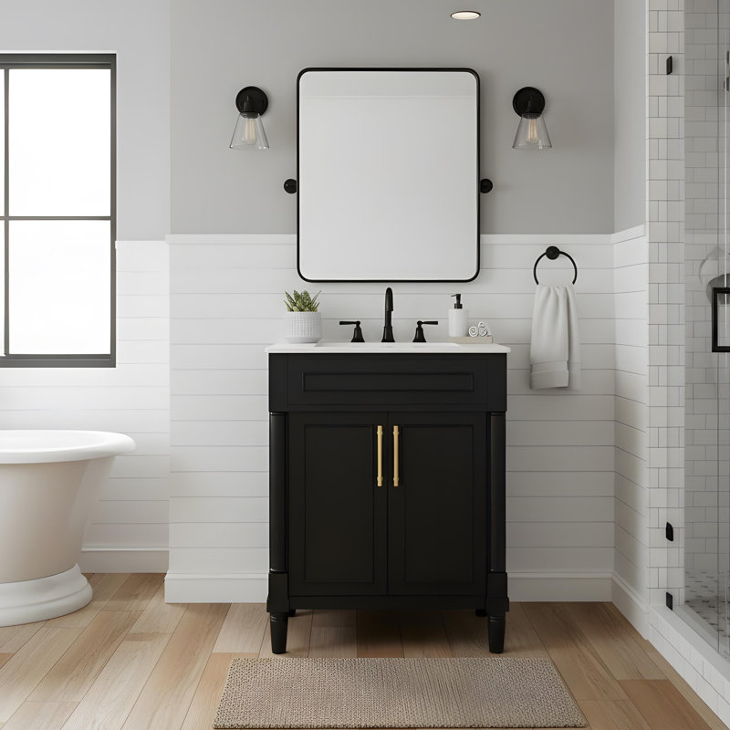 Meuble-lavabo 24 po avec lavabo en céramique intégré, Noir