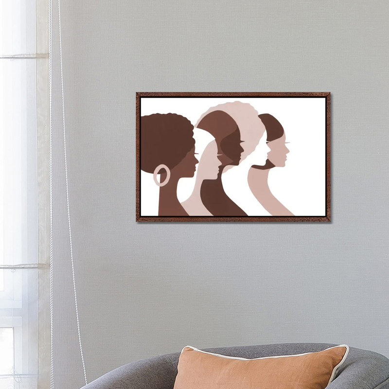 Women of Color Profiles in Brown 1 Piece Wall Art on Canvas, 45.72cm H x 66.04cm W x 3.81cm D, Classic Brown Wood Framed