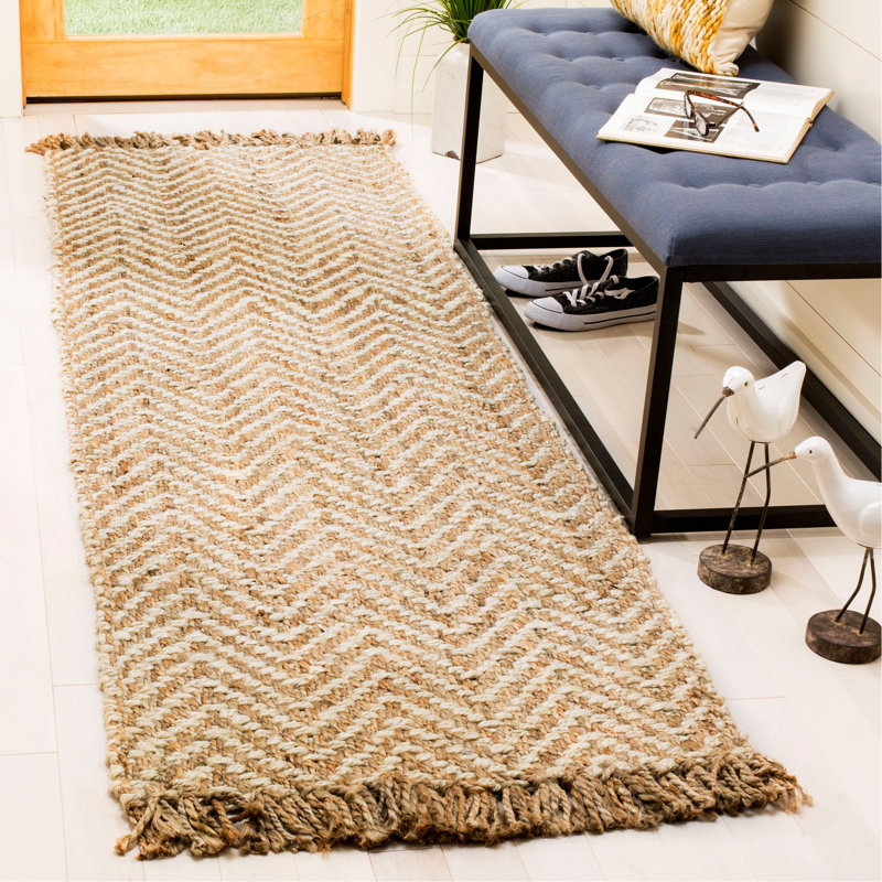 Aerionna Natural Hand Woven Jute Chevron Rug, Runner 2'6" x 12'