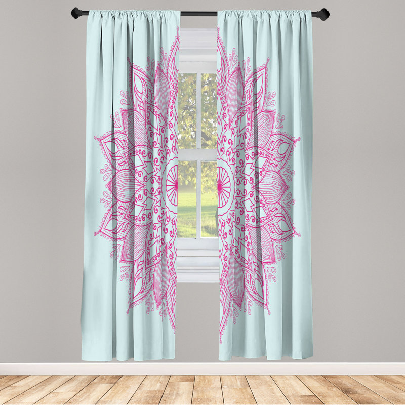 Microfiber Floral Semi-Sheer Rod Pocket Curtain Panels, 28" W x 95" L, Turquoise/Purple