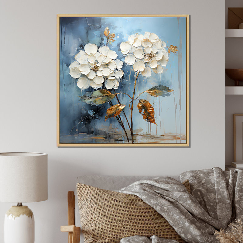 «Blue Hydrangea Blooms In Grey Tone I», reproduction sur toile, Cadre naturel flottant, H 16 po x l 16 po x P 1 po