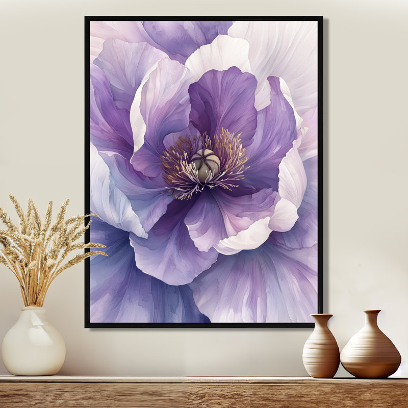 Doux lavande, pivoine, douce étreinte I - pivoines, art mural, Noir, Impression encadrée sans passe-partout