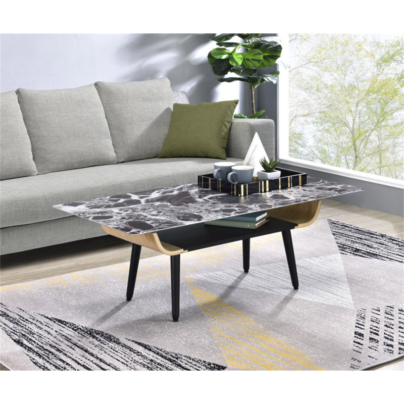 Table basse l 47 po avec plateau en verre marbré noir Lorenzo, Black